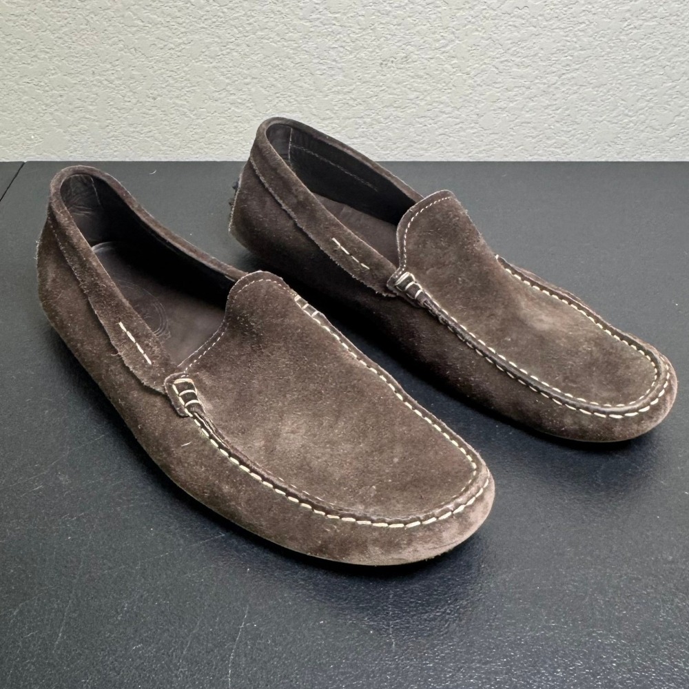 Tods Mens Gommino Dark Brown Suede Driving Loafers Pebble Sole Size 8.5 US